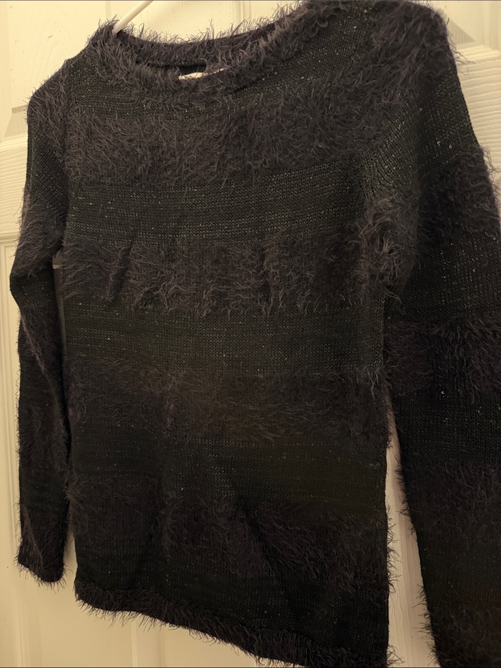 LOFT Black Fuzzy Crewneck Sweater - Petites